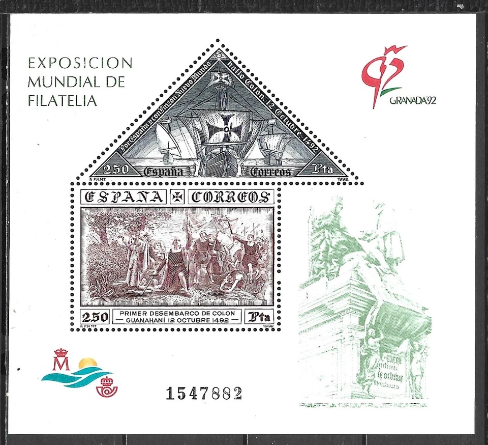 ESPAÑA 1992 SERIE EXPOSICION MUNDIAL FILATELIA EDIFIL 3195** MNH HOJA BLOQUE HB - Imagen 1 de 1