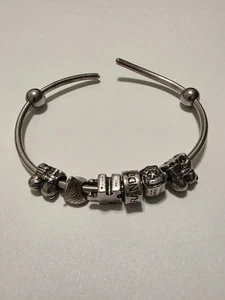 925 Sterling Silver Charm Cuff Bracelet Loaded with Charms Heavy 30 g - Picture 1 of 16