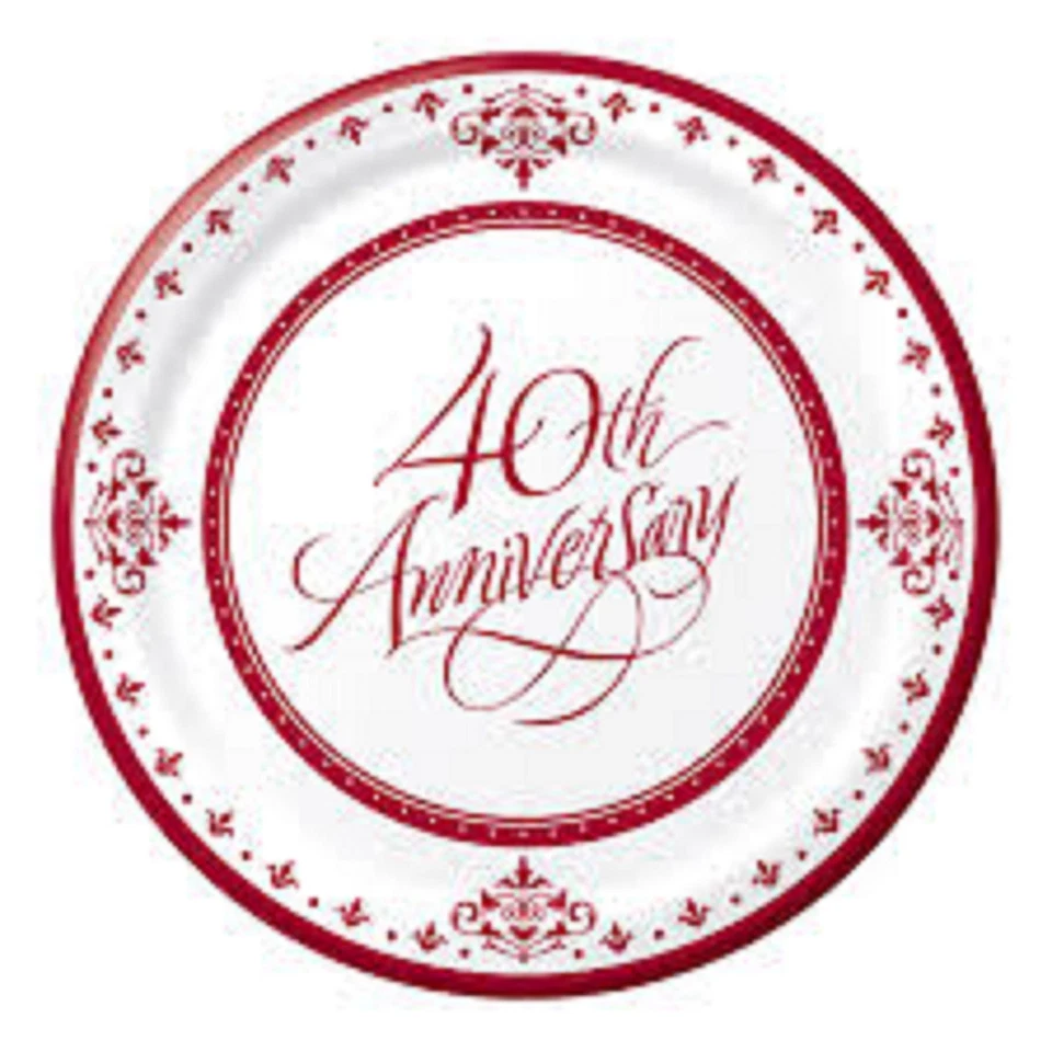 40th Ruby Wedding Anniversary Party Plates - Banquet/Dinner Size 26cm 18pk - Image 1 of 1