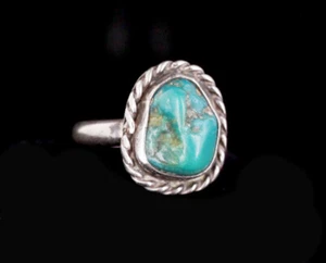 Anillo Navajo Antiguo Peón Esterlina Rey Turquesa Suroeste Vintage 4 Pinkie Regalo - Imagen 1 de 6