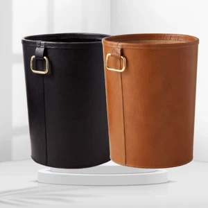 Genuine Leather Round Trash Can/Dustbin/Studio Waste Basket/Multi purpose Basket - Picture 1 of 10