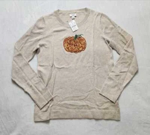 Neu Damen XXS S M L XL J Crew Factory Halloween Pailletten Kürbis Teddie Pullover - Bild 1 von 8
