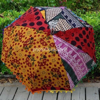 Guarda-sol indiano antigo vintage bordado à mão guarda-sol lote com 5 peças arte - Imagem 1 de 4