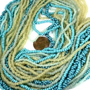 Seed Beads and Farfalle Mix 10/0 Green Opal and Turquoise Preciosa Beads 110gram - Picture 1 of 2