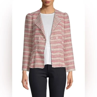 Blazer para mujer Rebecca Taylor rosa y crema tweed doble botonadura talla 6 Foto 1 de 4