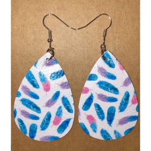 Boho Feather Faux Leather Dangle Earrings - Picture 1 of 3