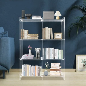 3 Tiers Bilateral Bookshelf Acrylic Narrow Corner Shelf Clear Organizer Modern - Picture 1 of 17