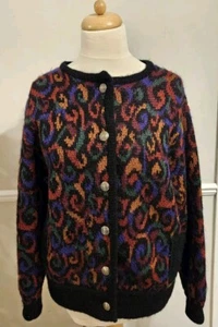Vintage County Jersey Cardigan Size Large 16/18 Abstract Mohair Wool Mix Pockets - Picture 1 of 18
