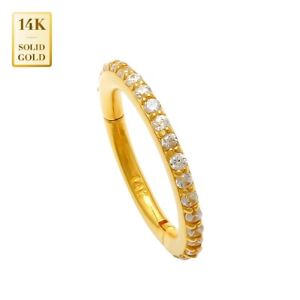 0.20Ct 14K Solid Gold Natural GHSI Diamond Clicker Ear & Nose Hoop Ring Piercing