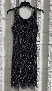 NEW NWT VTG Macy’s Pisarro Nights Embellished Charleston Style Dress Navy SZ 6 - Picture 1 of 8
