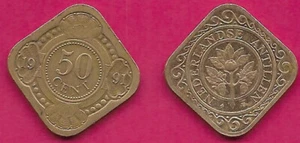 NETHERLANDS ANTILLES 50 CENT 1991 MINTAGE 513,000,VALUE INSIDE CENTRAL CIRCLE,Pl - Picture 1 of 1