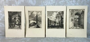 4 Antique Engravings of Scenes in France Emile Andre Leroy Signed by Artist - Picture 1 of 12