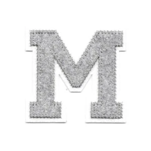 Grey Letter M Felt Patch 2.5 in Tall White Border Iron on Sew on - Picture 1 of 3