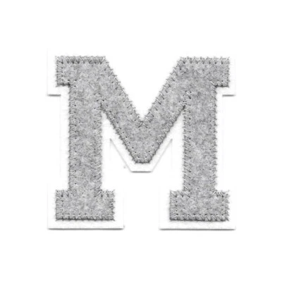 Grey Letter M Felt Patch 2.5 in Tall White Border Iron on Sew on - Image 1 of 3