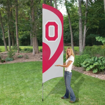 OHIO STATE BUCKEYES 8.5 FOOT TALL TEAM FLAG 11.5' POLE SIGN BANNER UNIVERSITY - Image 1 of 4