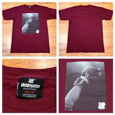 Vtg Undefeated Boxing Glove Victory Graphic T-Shirt Y2K Tee Men's Medium Maroon - Image 1 of 4