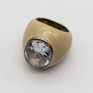 Noir Enamel Mustard Yellow Ring Crystal Statement Ring Sz 5.75 Cocktail Signed - Picture 1 of 8