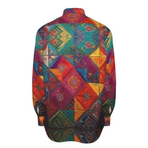 Abstract Geometric Cotton Mens Dress Shirt Oxford Long Sleeve Argyle Colorful - Picture 1 of 5