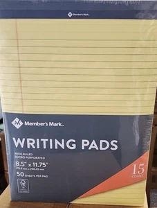Writing Pads 8.5" x 11.75" Wide Ruled, Micro Perforated Canary 15-Pack - Picture 1 of 3