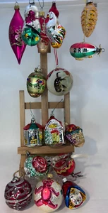 Lot 16 Vtg Glass Christmas Ornaments Rooster Cats Blimp House Carousel Girl more - Picture 1 of 24