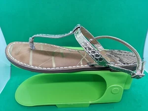 Sam & Libby Kamilla Sling Back Thong Snake Skin Sandals Women's Sz 9 Silver Gold - Picture 1 of 21