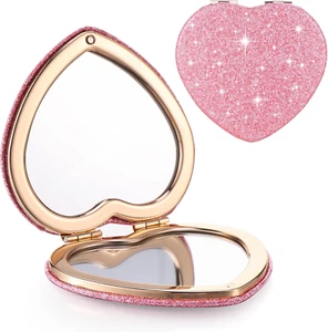 Heart Compact Mirror Cute Compact Mirror Heart Shaped Magnifying Mini Vanity Cos - Picture 1 of 12