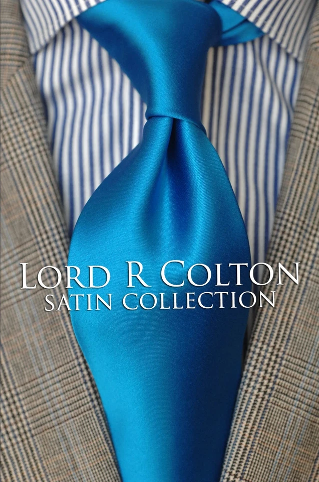 Lord R Colton Satin Tie - Solid Peacock Blue Silk Necktie - $79 Retail 59 x 3.25 - Image 1 of 4