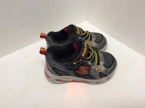 Baby boy tennis shoes toddler sz 6 back red yellow leather lights Skechers F24 - Picture 1 of 8