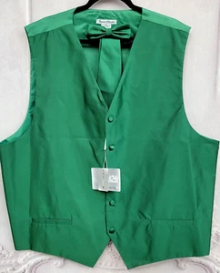 NEW Daniel Ellissa 3XL Luxury Satin Diamond Tuxedo Vest Tie & Bow Tie Green - Picture 1 of 4