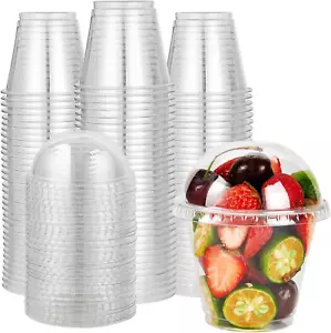 200 PACK 9 Oz Clear Plastic Cups with Dome Lids Crystal Clear Dessert Cups - Picture 1 of 7