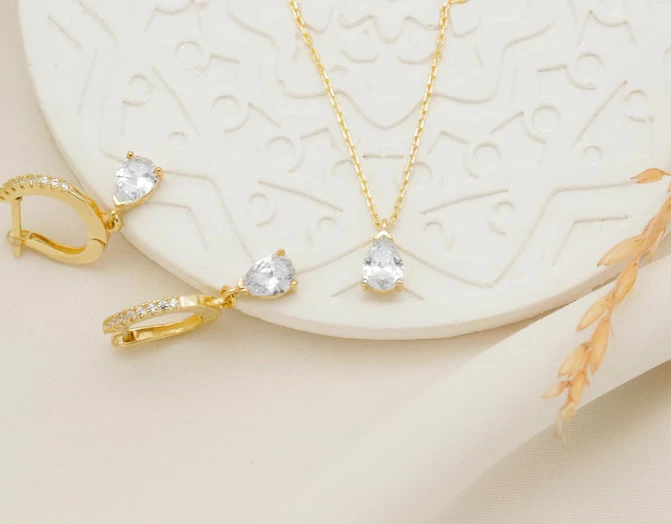 Conjuntos de collar y pendientes elegantes joyas regalo para esposa pera laboratorio diamante creado Foto 1 de 4