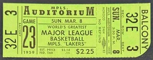 1959 MINNEAPOLIS LAKERS VS ST. LOUIS HAWKS TICKET STUB ELGIN BAYLOR 36 PT ROOKIE - Picture 1 of 2