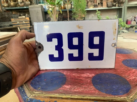 Vintage Door No. 399 Tin Enamel House Number Plate Outdoor Number Plate Plaque Cover