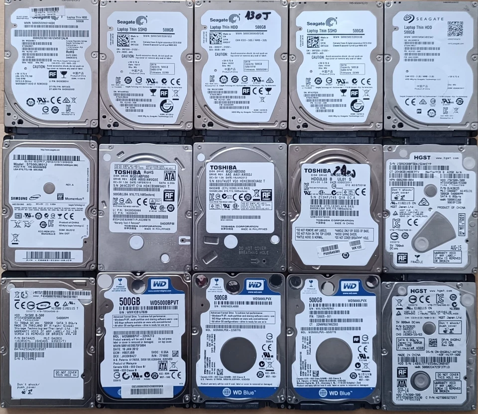 Lot 15 Disques dur SATA 2.5" 500Go Diverses Marques - Testés BONS - Photo 1/4