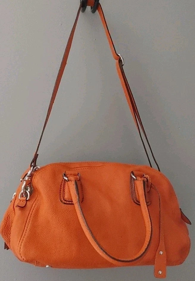 Bandolera Abro Naranja Cuero Guijarro Doble Asa Desmontable Correa Foto 1 de 4