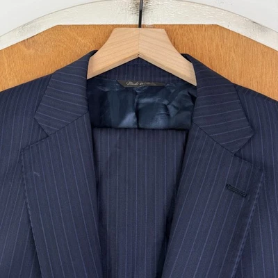 Saks Fifth Avenue Suit Mens 44R Navy Blue Pinstripe 2 Button Ermengildo Zegna - Image 1 of 4
