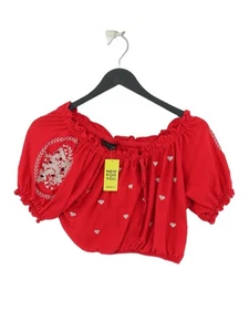 Topshop Women's Top UK 10 Red 100% Cotton Cropped - Picture 1 of 5
