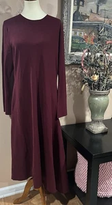 Banana Republic Asymmetrical Burgundy Long Sleeves Knit Midi Dress Size XL $250 - Picture 1 of 10
