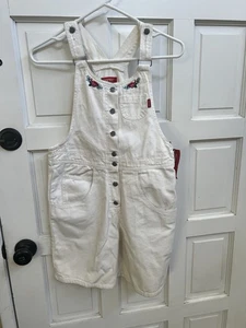 ESPRIT Kids Vintage 90s White Denim Overalls Dungarees Sz Xl Preppy Nautical Vtg - Picture 1 of 7
