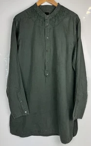 Bonito Caftán Verde Etiqueta Negra Medio Botón Caqui Verde Lino Talla X Grande - Imagen 1 de 8