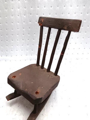 Antique 1850s Rocking Chair 10" Tall Orig. Red Paint Primitive Hand Whittled - Image 1 of 4