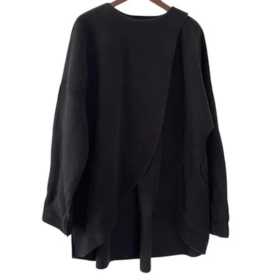 Maralyce Ferree Fleece Wrap Front Coat One Size Black Minimalist Made in Maine - Image 1 of 4