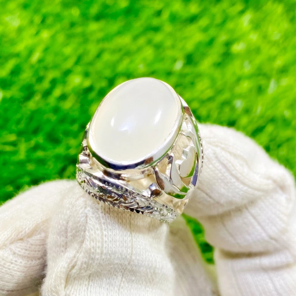 Anillo de piedra lunar natural anillo de piedra lunar original anillo de piedra lunar real para mujer Foto 1 de 4