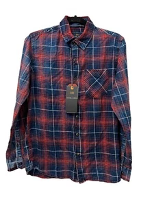 Camicia uomo ferro nichel piccola morbida flanella rossa blu a quadri western bottone cowboy - Foto 1 di 10