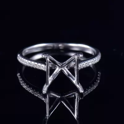 Princess Cut Semi Mount Ring 14K White Gold Natural Diamond Square Setting - Image 1 of 4