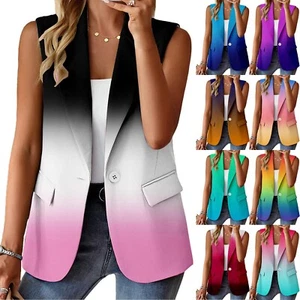 Women Sleeveless Blazer Jacket Casual Lightweight Open Front Vest Lapel Cardigan - Picture 1 of 51