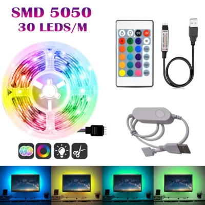 RGB 5050 30LED/M LED light strip USB 5V Tuya WiFi APP IR controller control set - Image 1 of 4
