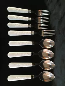 Gibson Plastic Handle Flatware WHITE FRUIT 8 Pieces Spoons & Forks - Picture 1 of 4