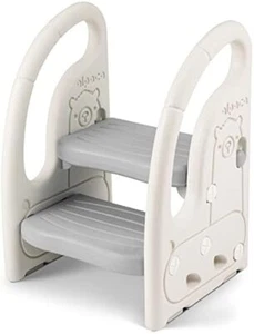 2-stufige Tritthocker Kinder Anti-Rutsch Trittschemel Hocker Badhocker Grau/Weiß - Bild 1 von 9