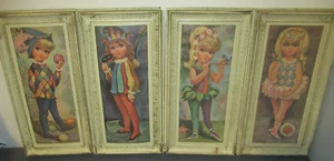 Vintage Goji Harlequin Big Eye Girl Ballerina Jester Framed Prints MCM (4) - Picture 1 of 6